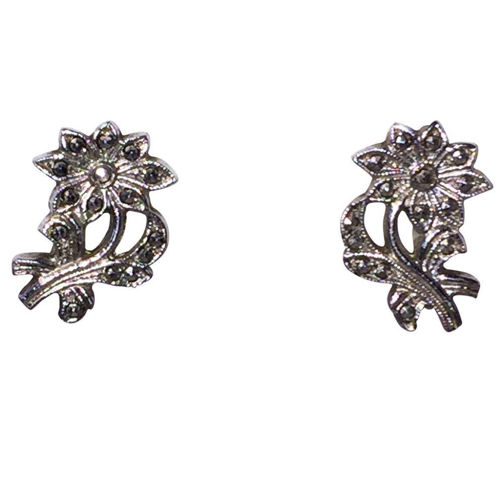 Art Deco Sterling Marcasite Flower Earrings